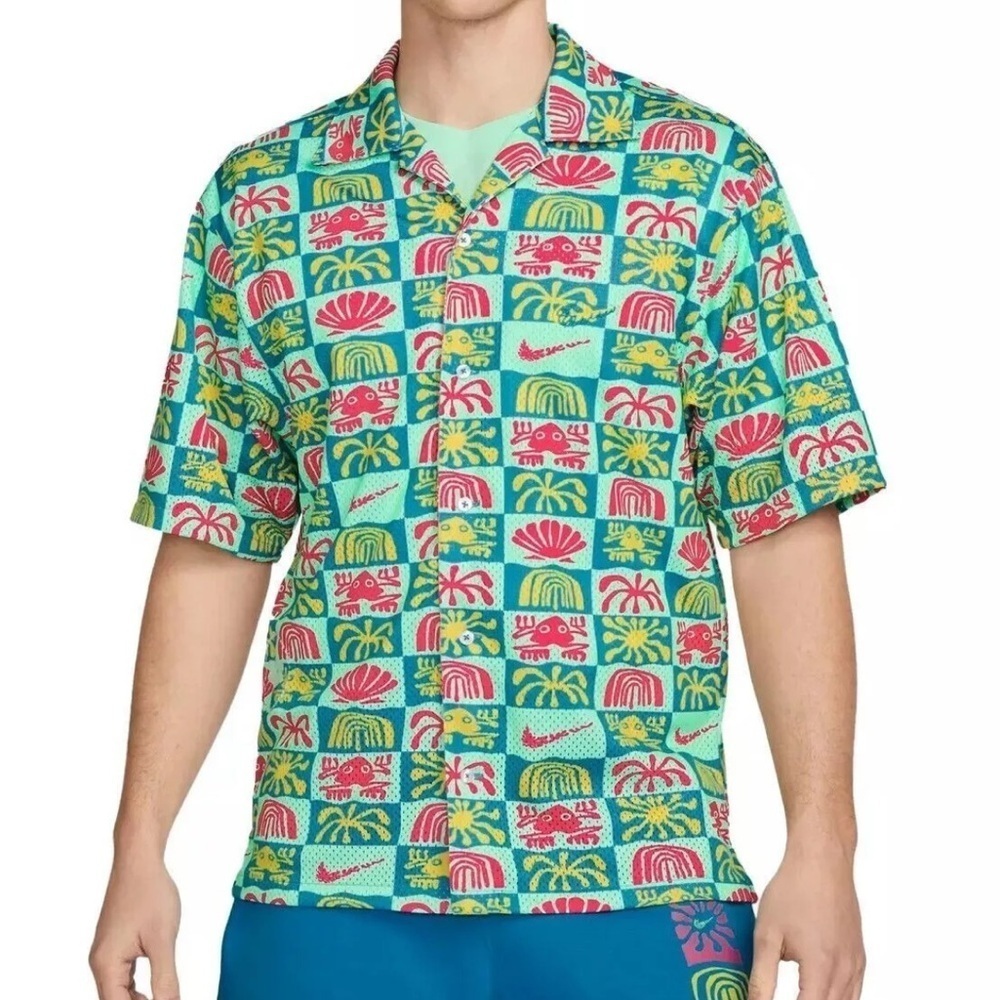 Nike Mesh Hawaiian Resort Camp Shirt Dri-Fit Mens Size Small Retail $85